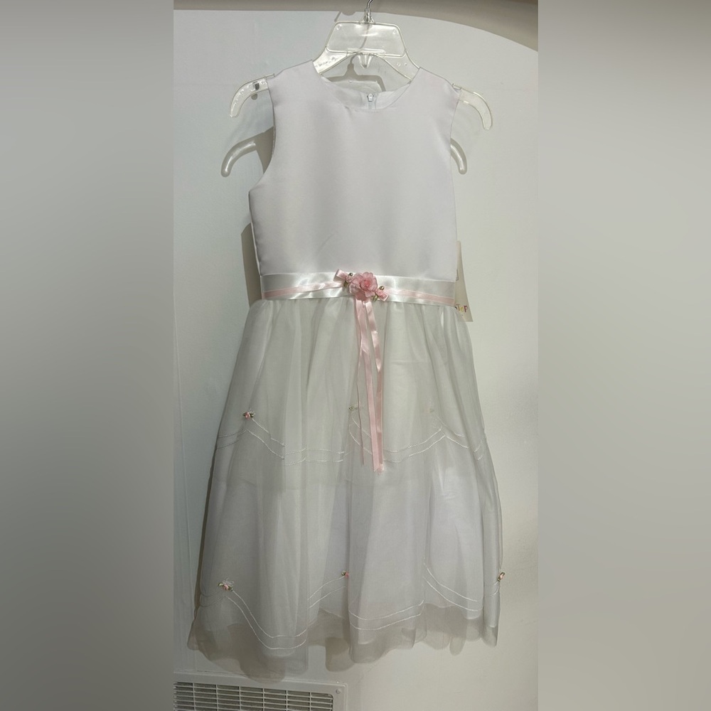 Tip Top Kids White Dress with Pink Accents
